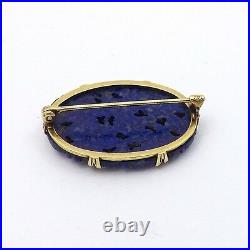 Victorian 14K Gold Chinese Hand Carved Blue Lapis Brooch Pin 6gr