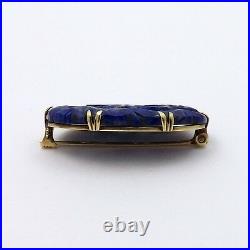Victorian 14K Gold Chinese Hand Carved Blue Lapis Brooch Pin 6gr