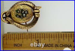 Victorian 14K Gold Engraved and Seed Pearls SetBuckle BroochWatch Fob+Pendant