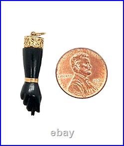 Victorian 14K Yellow Gold Green Onyx Figa Hand Fist Charm Pendant, 1.25 2.1 G
