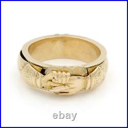 Victorian 14K Yellow Gold Holding Hands Hidden Hair Mourning Ring #J84768-1