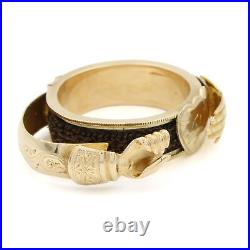 Victorian 14K Yellow Gold Holding Hands Hidden Hair Mourning Ring #J84768-1