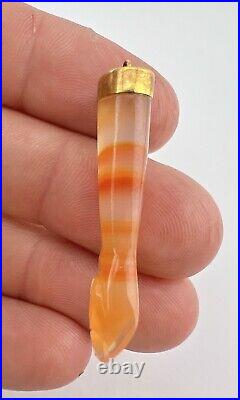 Victorian 14k Gold Banded Agate Figa Hand Malocchio Ward Off Evil Charm Pendant