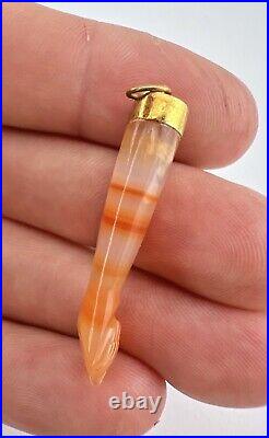 Victorian 14k Gold Banded Agate Figa Hand Malocchio Ward Off Evil Charm Pendant