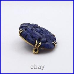 Victorian 14k Gold Chinese Hand Carved Blue Lapis Brooch Pin 6gr