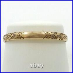 Victorian 14k Gold Filled Leaves Hand Etched Bangle Bracelet Hinged 7in