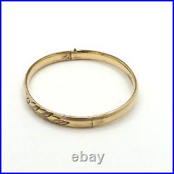Victorian 14k Gold Filled Leaves Hand Etched Bangle Bracelet Hinged 7in