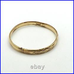 Victorian 14k Gold Filled Leaves Hand Etched Bangle Bracelet Hinged 7in