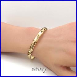 Victorian 14k Gold Filled Leaves Hand Etched Bangle Bracelet Hinged 7in
