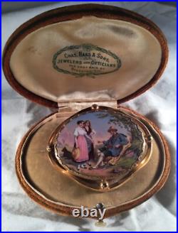 Victorian 14k Gold & Hand Painted Enamel Ladies Collar Brooch