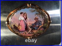 Victorian 14k Gold & Hand Painted Enamel Ladies Collar Brooch