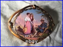 Victorian 14k Gold & Hand Painted Enamel Ladies Collar Brooch