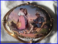 Victorian 14k Gold & Hand Painted Enamel Ladies Collar Brooch
