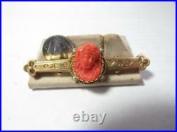 Victorian 14k Gold Pin / Brooch Hand Carved Natural Coral