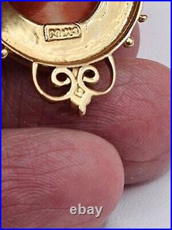 Victorian 14k Hand Carved Pink Salmon Coral Cameo Brooch & Pendant