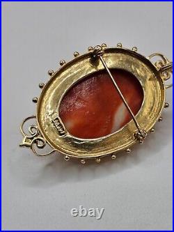 Victorian 14k Hand Carved Pink Salmon Coral Cameo Brooch & Pendant