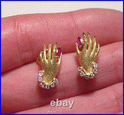 Victorian 14k Ruby Diamond Lady's Hand Pierced Earrings