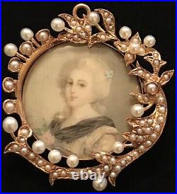 Victorian 14k/seed Pearls Hand Painted French Renaissance Estate Brooch/pendant