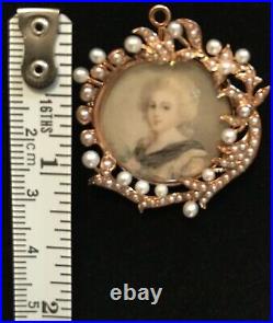 Victorian 14k/seed Pearls Hand Painted French Renaissance Estate Brooch/pendant