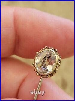 Victorian 14kt Yellow Gold Deep Hand Cut Bezel Set Citrine Ornate Stick Pin