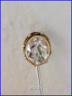 Victorian 14kt Yellow Gold Deep Hand Cut Bezel Set Citrine Ornate Stick Pin