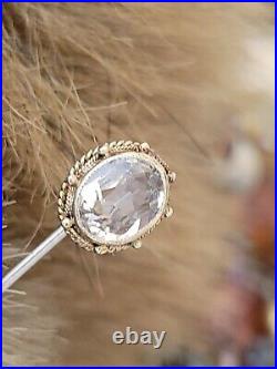 Victorian 14kt Yellow Gold Deep Hand Cut Bezel Set Citrine Ornate Stick Pin