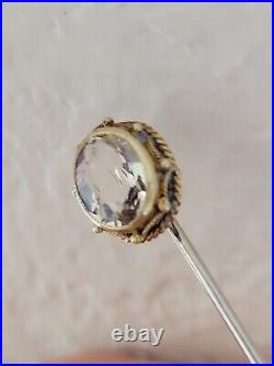 Victorian 14kt Yellow Gold Deep Hand Cut Bezel Set Citrine Ornate Stick Pin