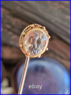 Victorian 14kt Yellow Gold Deep Hand Cut Bezel Set Citrine Ornate Stick Pin