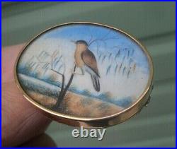 Victorian 15ct Gold Sweetheart / Memorial Brooch Photo Locket Hand Painted Bird