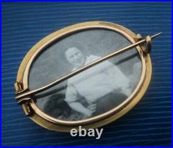 Victorian 15ct Gold Sweetheart / Memorial Brooch Photo Locket Hand Painted Bird