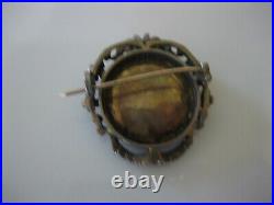 Victorian 1800's Sterling Silver Hand Painted Cherub Seed Pearls C Clasp Brooch