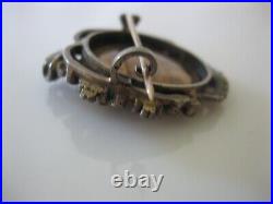 Victorian 1800's Sterling Silver Hand Painted Cherub Seed Pearls C Clasp Brooch