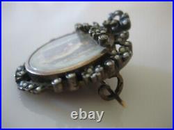 Victorian 1800's Sterling Silver Hand Painted Cherub Seed Pearls C Clasp Brooch