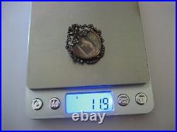 Victorian 1800's Sterling Silver Hand Painted Cherub Seed Pearls C Clasp Brooch