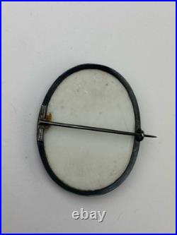 Victorian 1800's Sterling Silver Hand Painted Young Girl King Charles Dog Brooch