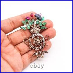 Victorian 1837 Mughal Tutti Frutti Brooch In 17Kt Gold With Carved Gemstones