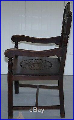 Victorian 1840 Gothic Revival Hand Carved Armchair Depicting Knights Duelling