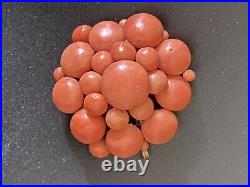 Victorian 1850 18k Gold Hand Made large coral bead dome pendant