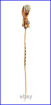 Victorian 1880 Hand Glove Stick Pin In 18Kt Gold With Rose Cut Diamonds