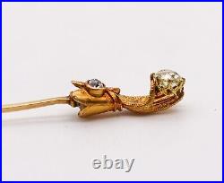 Victorian 1880 Hand Glove Stick Pin In 18Kt Gold With Rose Cut Diamonds