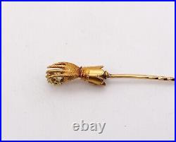 Victorian 1880 Hand Glove Stick Pin In 18Kt Gold With Rose Cut Diamonds