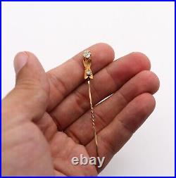 Victorian 1880 Hand Glove Stick Pin In 18Kt Gold With Rose Cut Diamonds