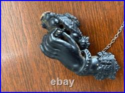 Victorian (1880) Vulcanite HAND brooch silver pin and safety chain