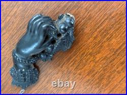 Victorian (1880) Vulcanite HAND brooch silver pin and safety chain