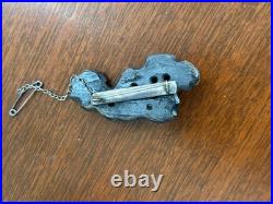 Victorian (1880) Vulcanite HAND brooch silver pin and safety chain