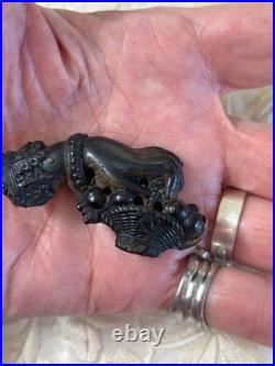 Victorian (1880) Vulcanite HAND brooch silver pin and safety chain