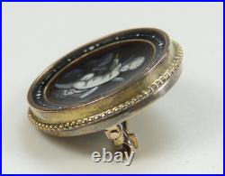 Victorian 1880's Hand Painted Enamel Winged Cherub Pin 10K Yellow Gold 0.753