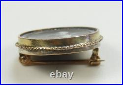 Victorian 1880's Hand Painted Enamel Winged Cherub Pin 10K Yellow Gold 0.753