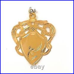 Victorian 18K Gold Hand Pierced Engravable Signet Shield Crest Charm Pendant