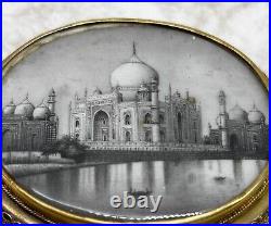 Victorian 18K HAND-PAINTED MINIATURE TAJ MAHAL Grand Tour Hair/Mourning Brooch